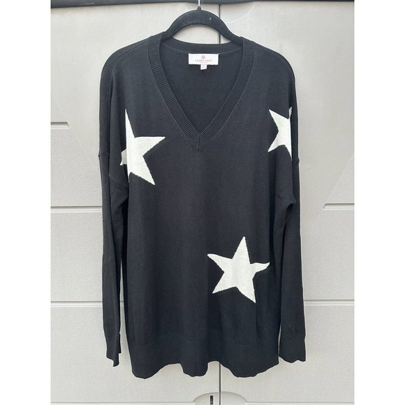 Laurie Felt Cashmere Blend Intarsia V-Neck Star Print Sweater sz M - Picture 2 of 11